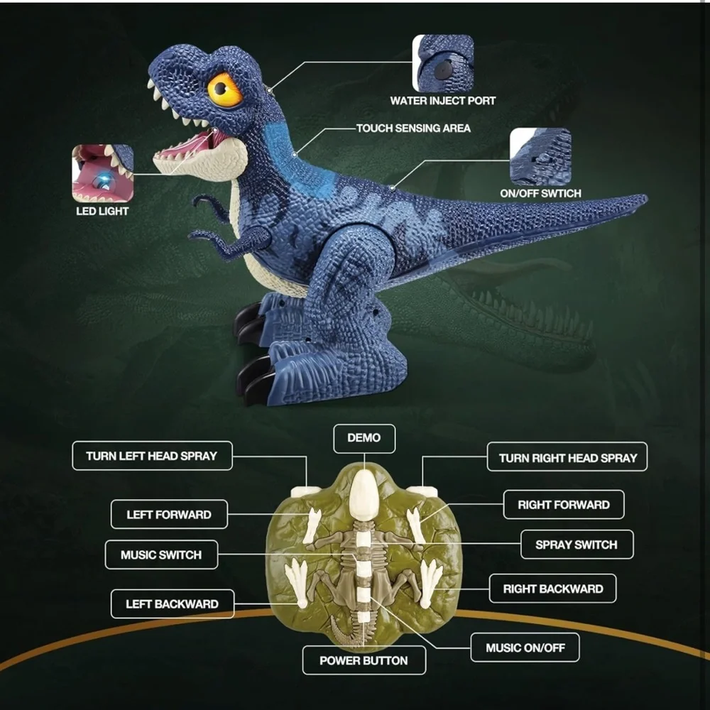 NWT RC Tyrannosaurus rex Dino Toy W/ Lights,‎ Music, Auto-Demo & Spray Function